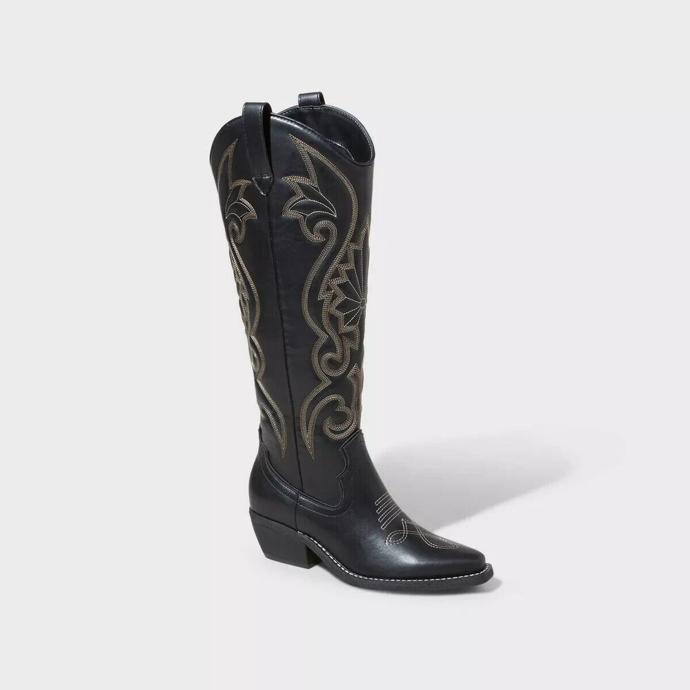 Wild Fable Black Women's Tall Western Dress Boots w/ Memory Foam - Black Size 6
